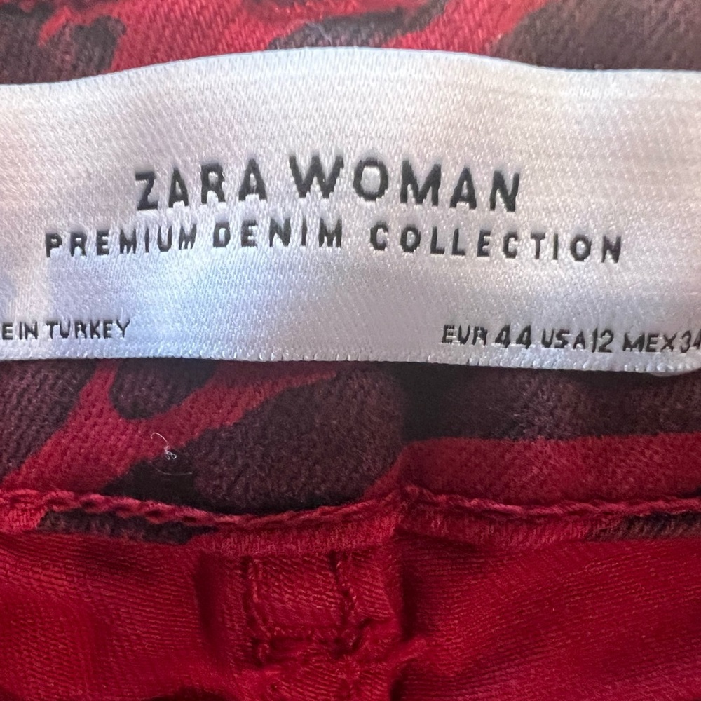 Zara Women’s Red and Black Zebra Print Skinny Ankle Length Jeans SZ 12 - Picture 5 of 7